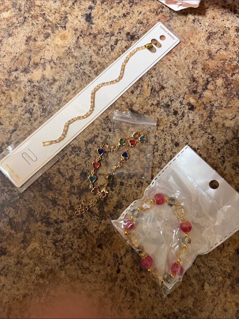Gold-Tone Multicolor Heart Charm Bracelet - Pink & Multicolor